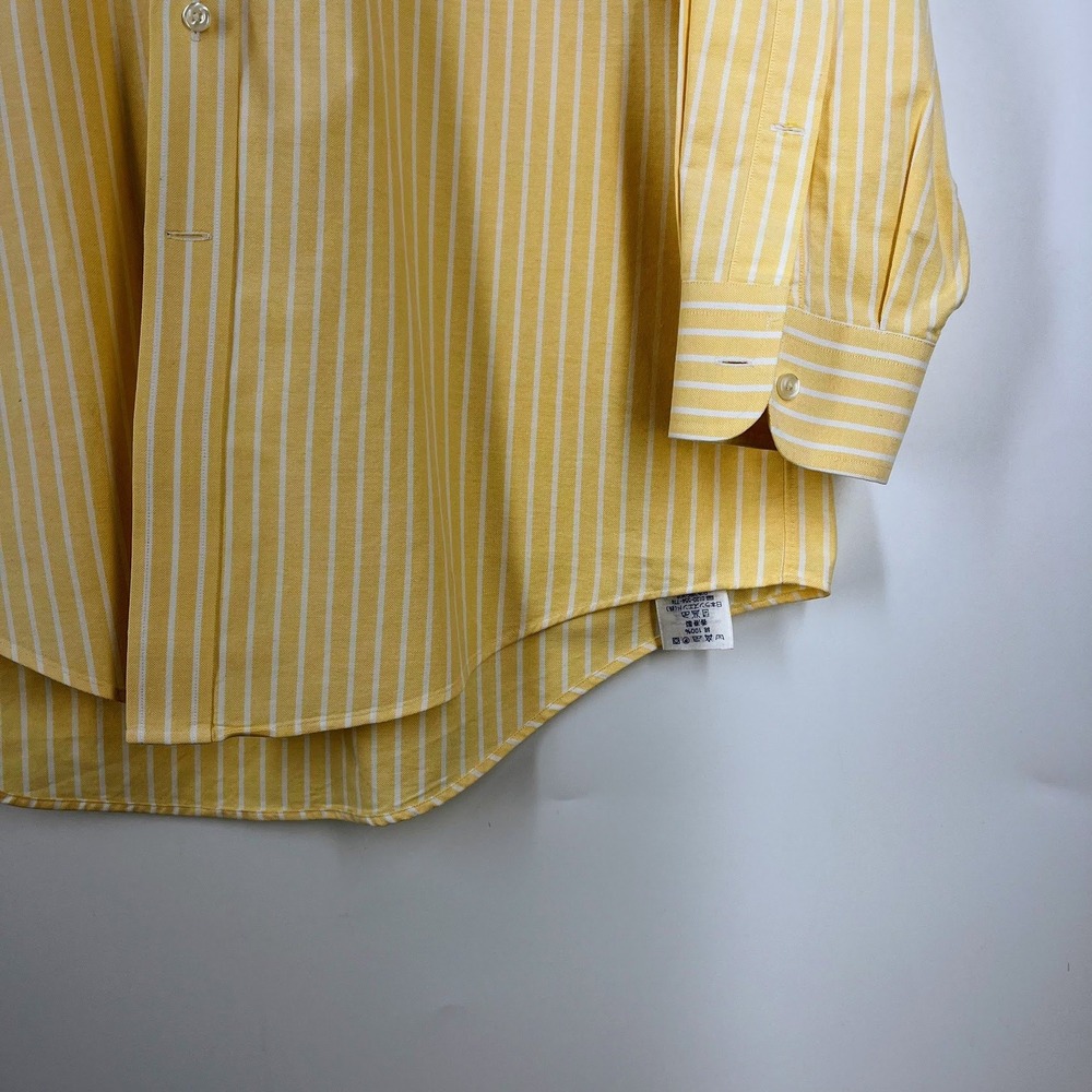 Lands End Mens Yellow White Striped Button Down Oxford Shirt Long Sleeve Cotton - Picture 7 of 13